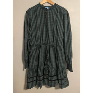 Draper James RSVP Womens Dress XXL Green Black Plaid Tiered Cottagecore Prairie